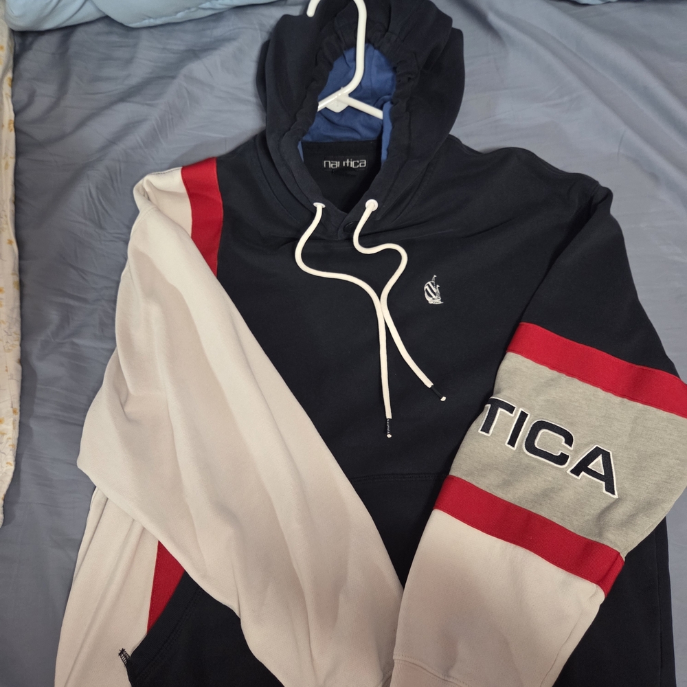 Nautica Navy Hoodie with Red Accents Size Medium